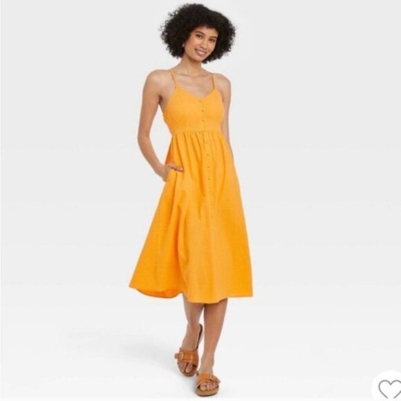Universal Threads Yellow A-Line Button Front Tie Back Dress - Picture 1 of 11